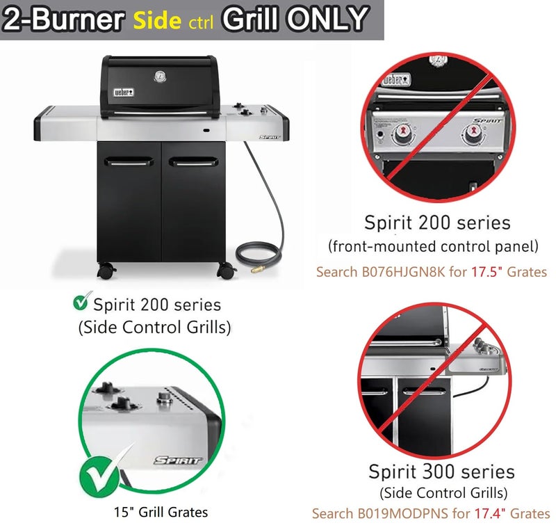 Hongso 65905 304 Stainless Steel Grill Grates for Weber Genesis Silver A, Spirit E & S 200 210 Series, Spirit 500 Gas Grill (with Side Control) replacement parts for 7521 7522 7523 65904, 15" x 11.25 - Image 2